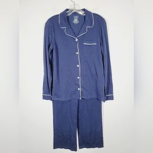 L.L. Bean Navy Pajama Set with White Trim, Size XS